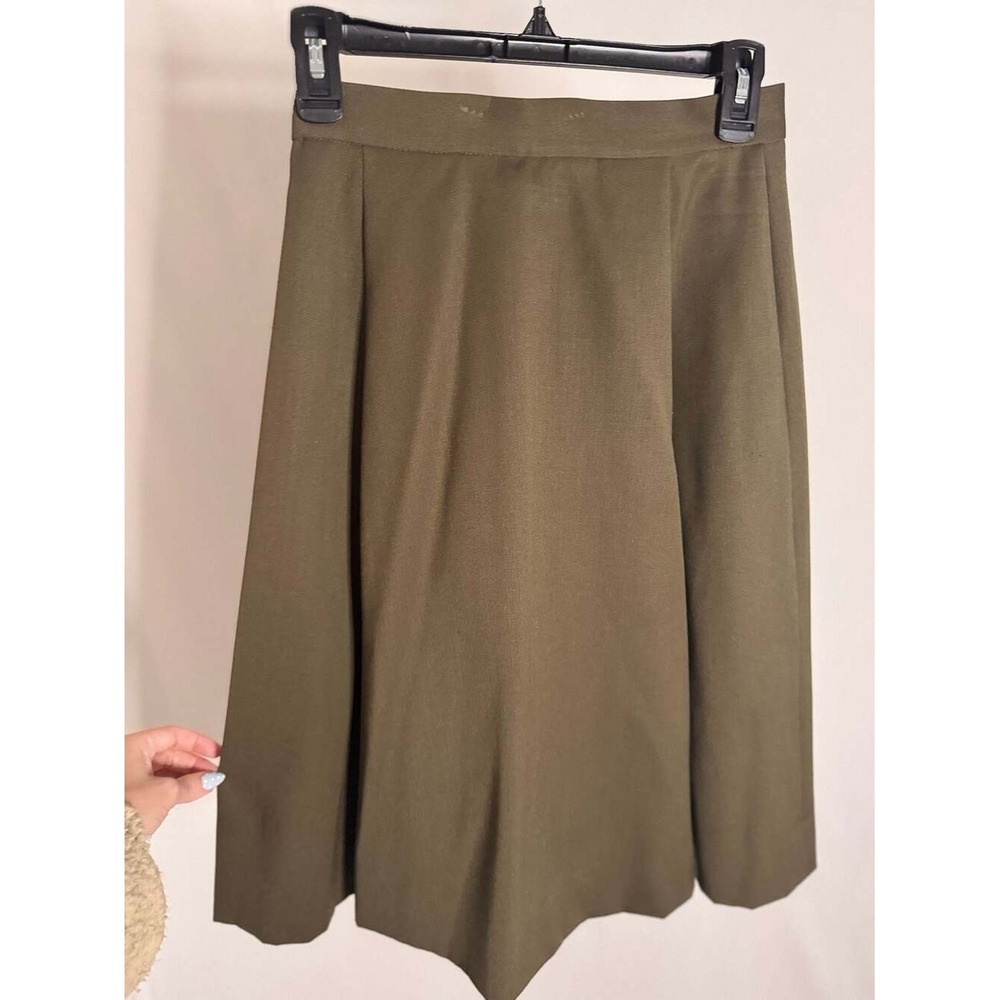 David Brooks Vintage Worsted Wool Blend Midi A-Line Skirt Olive Green USA Made